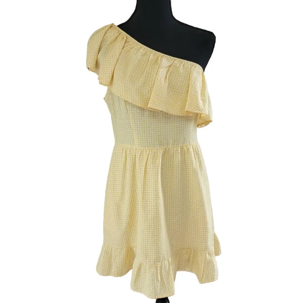 Altar'd State Yellow Gingham One Shoulder Dress Size Medium EUC - Picture 1 of 10